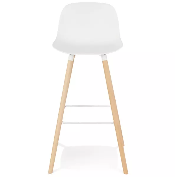 Tabouret de bar design en polypropylène pieds bois naturel LUNA (blanc)