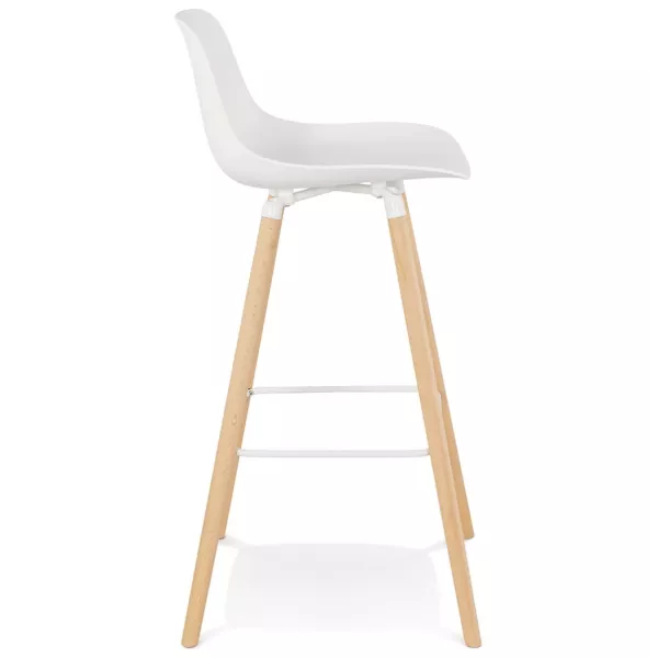 Tabouret de bar design en polypropylène pieds bois naturel LUNA (blanc)