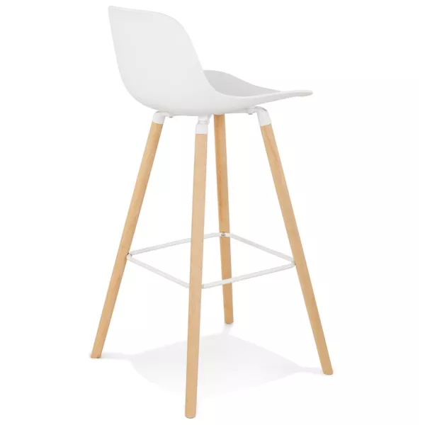 Tabouret de bar design en polypropylène pieds bois naturel LUNA (blanc)