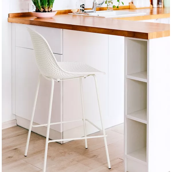 Tabouret snack mi-hauteur en métal Intérieur-Extérieur pieds métal MAXENCE MINI (blanc)