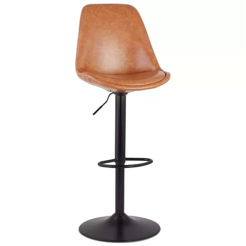 Tabouret de bar réglable rotatif en polyuréthane et pied métal noir JANO (marron)