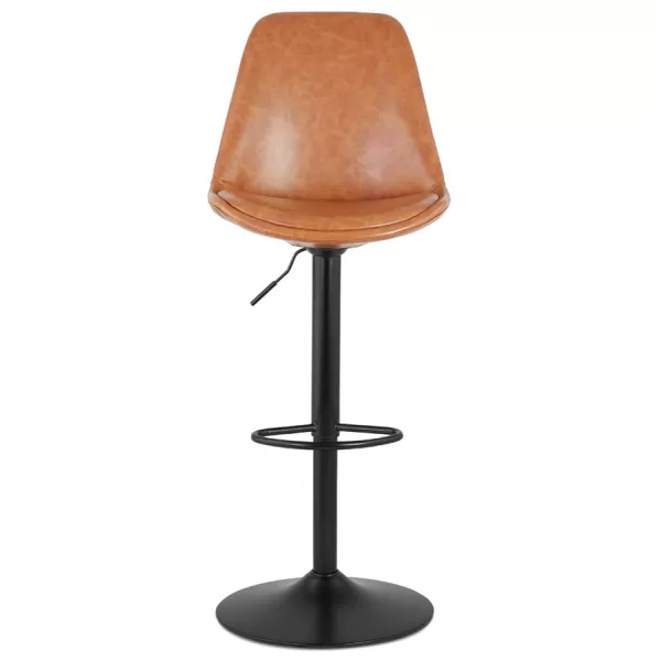 Tabouret de bar réglable rotatif en polyuréthane et pied métal noir JANO (marron)