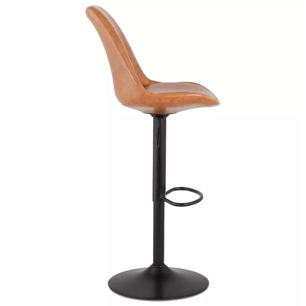 Tabouret de bar réglable rotatif en polyuréthane et pied métal noir JANO (marron)