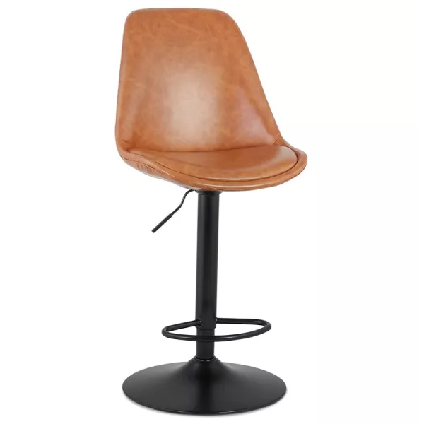 Tabouret de bar réglable rotatif en polyuréthane et pied métal noir JANO (marron)