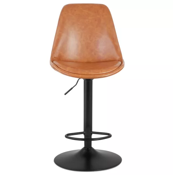 Tabouret de bar réglable rotatif en polyuréthane et pied métal noir JANO (marron)