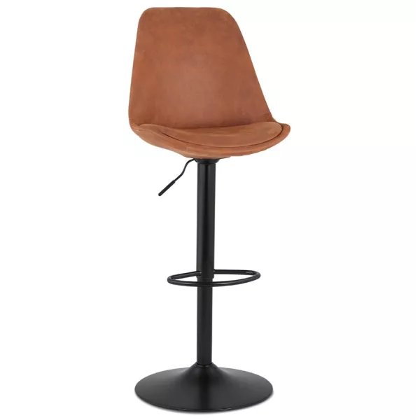 Tabouret de bar réglable rotatif en microfibre et pied métal noir MANIA (marron)