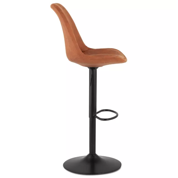 Tabouret de bar réglable rotatif en microfibre et pied métal noir MANIA (marron)