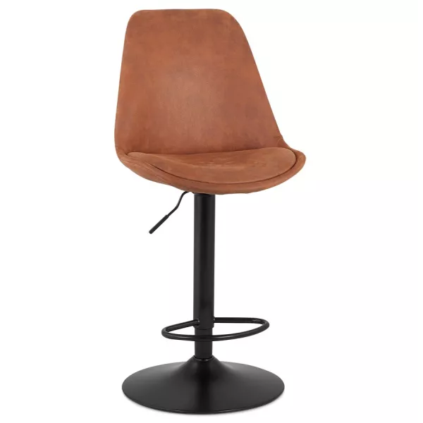 Tabouret de bar réglable rotatif en microfibre et pied métal noir MANIA (marron)