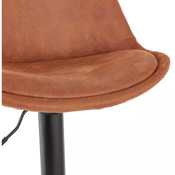 Tabouret de bar réglable rotatif en microfibre et pied métal noir MANIA (marron)