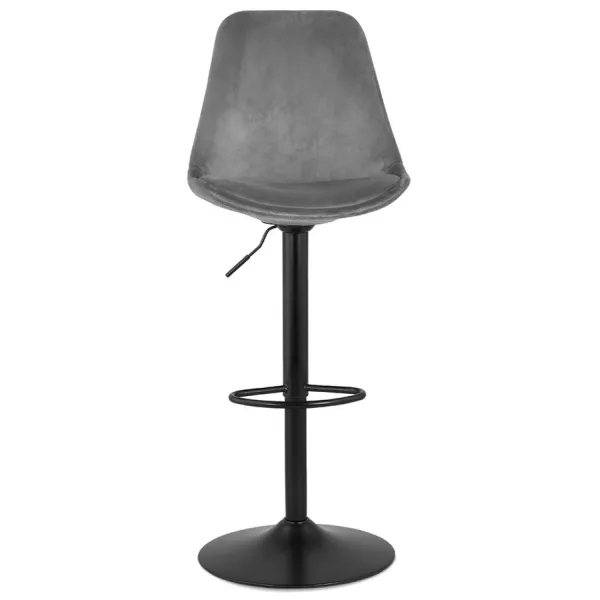 Tabouret de bar réglable rotatif et vintage et velours pied métal noir CARLO (gris)