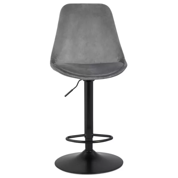 Tabouret de bar réglable rotatif et vintage et velours pied métal noir CARLO (gris)