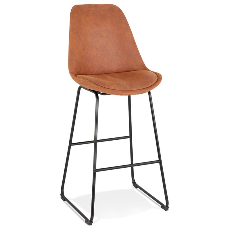 Tabouret de bar industriel pieds métal noir FANOU (marron)