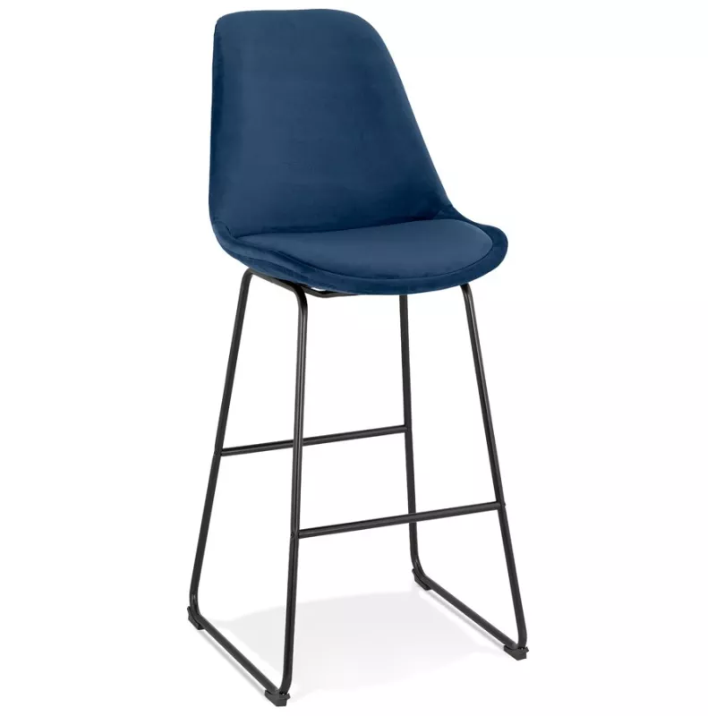 Tabouret de bar industriel en velours pieds métal noir MALIOU (bleu)