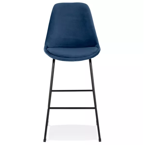 Tabouret de bar industriel en velours pieds métal noir MALIOU (bleu)