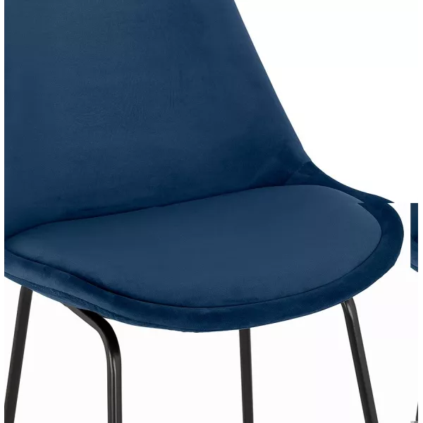 Tabouret de bar industriel en velours pieds métal noir MALIOU (bleu)