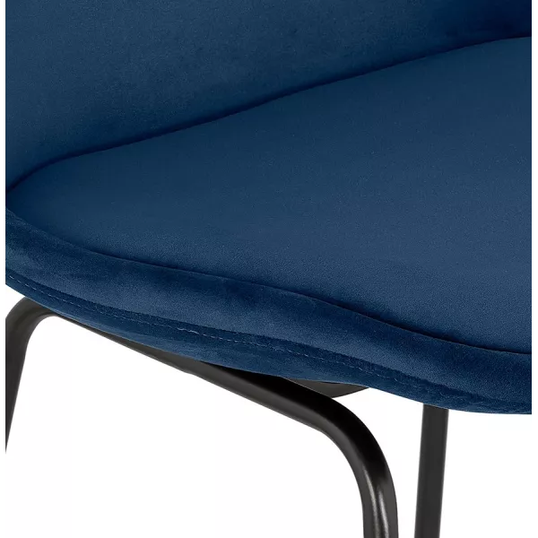 Tabouret de bar industriel en velours pieds métal noir MALIOU (bleu)