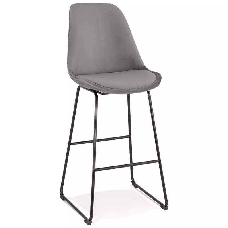 Tabouret de bar industriel en velours pieds métal noir MALIOU (gris)