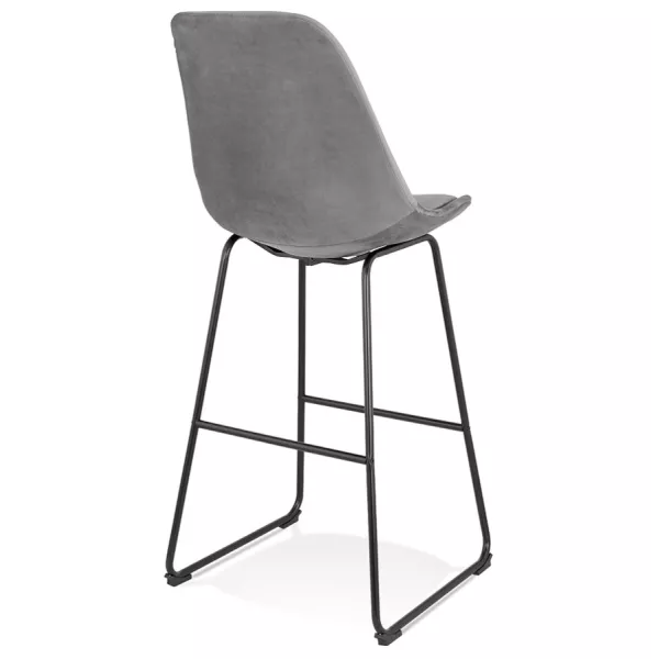 Tabouret de bar industriel en velours pieds métal noir MALIOU (gris)