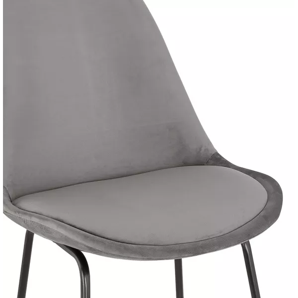 Tabouret de bar industriel en velours pieds métal noir MALIOU (gris)