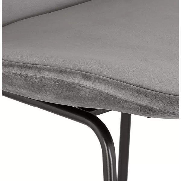 Tabouret de bar industriel en velours pieds métal noir MALIOU (gris)