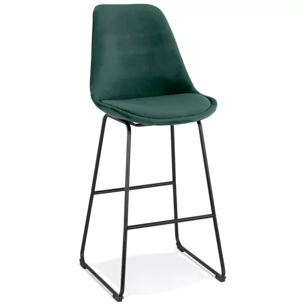 Tabouret de bar industriel en velours pieds métal noir MALIOU (vert)