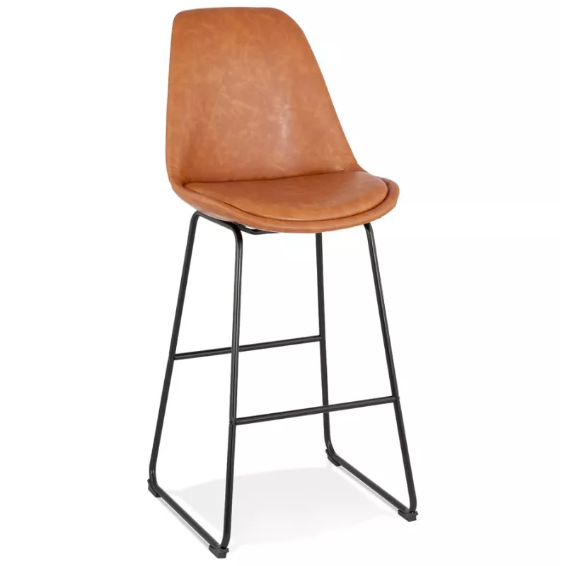 Tabouret snack mi-hauteur industriel pieds métal noir PANAL MINI (marron)