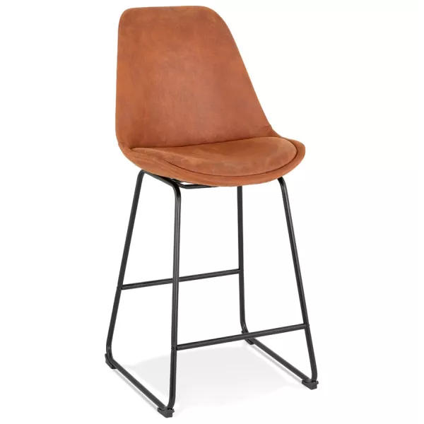 Tabouret snack mi-hauteur industriel pieds métal noir FANOU MINI (marron)