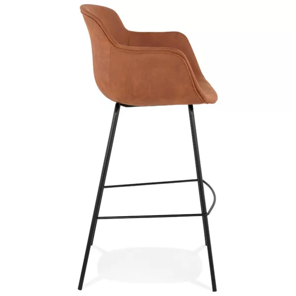 Tabouret de bar design avec accoudoirs en microfibre pieds métal noir TANOU (marron)