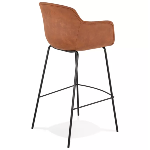 Tabouret de bar design avec accoudoirs en microfibre pieds métal noir TANOU (marron)