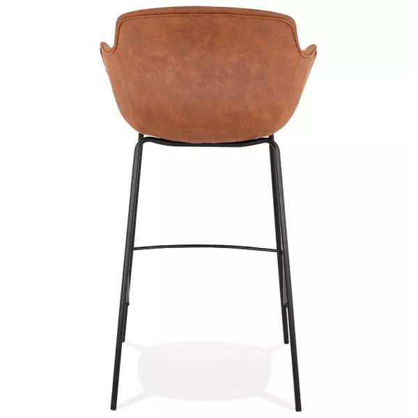 Tabouret de bar design avec accoudoirs en microfibre pieds métal noir TANOU (marron)