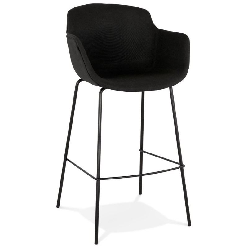 Tabouret de bar design avec accoudoirs en tissu pieds métal noir PONZA (noir)