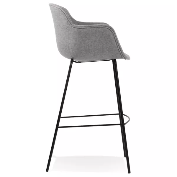 Tabouret de bar design avec accoudoirs en tissu pieds métal noir PONZA (gris)