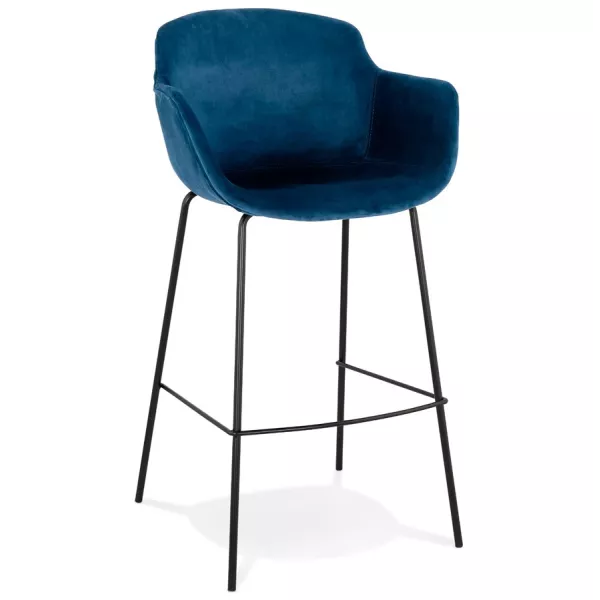 Tabouret de bar design avec accoudoirs en velours pieds métal noir CALOI (bleu)