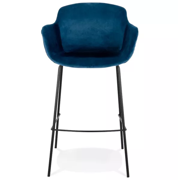 Tabouret de bar design avec accoudoirs en velours pieds métal noir CALOI (bleu)