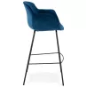 Tabouret de bar design avec accoudoirs en velours pieds métal noir CALOI (bleu)