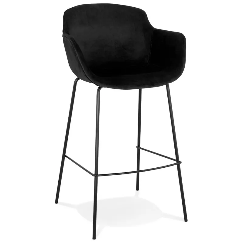 Tabouret de bar design avec accoudoirs en velours pieds métal noir CALOI (noir)