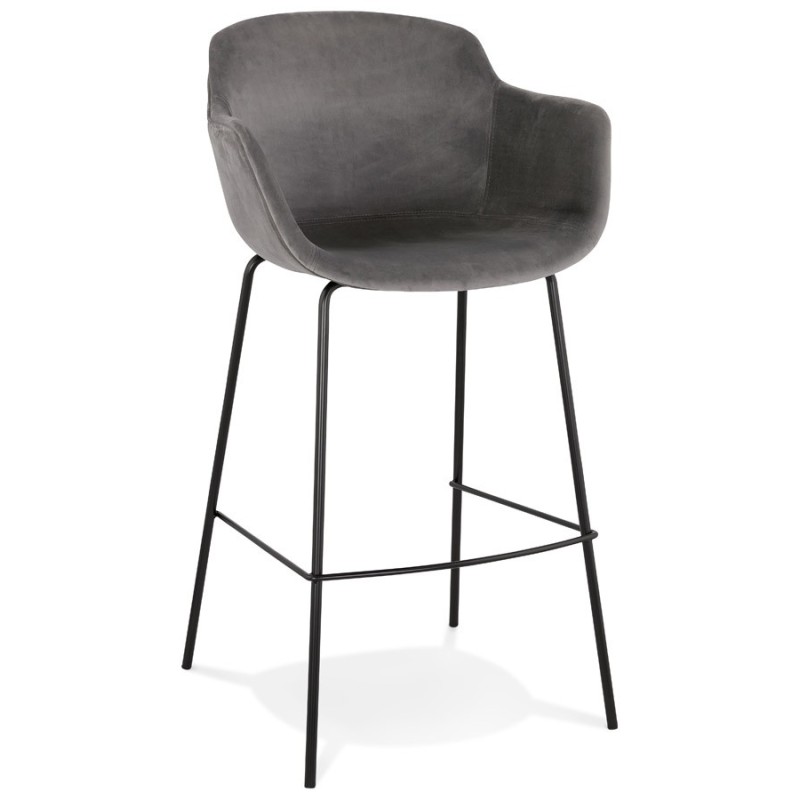 Tabouret de bar design avec accoudoirs en velours pieds métal noir CALOI (gris)