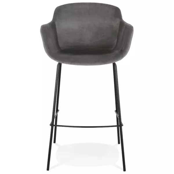 Tabouret de bar design avec accoudoirs en velours pieds métal noir CALOI (gris)