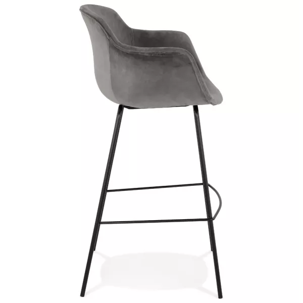 Tabouret de bar design avec accoudoirs en velours pieds métal noir CALOI (gris)