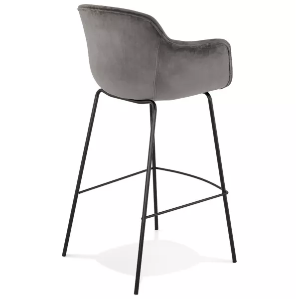 Tabouret de bar design avec accoudoirs en velours pieds métal noir CALOI (gris)