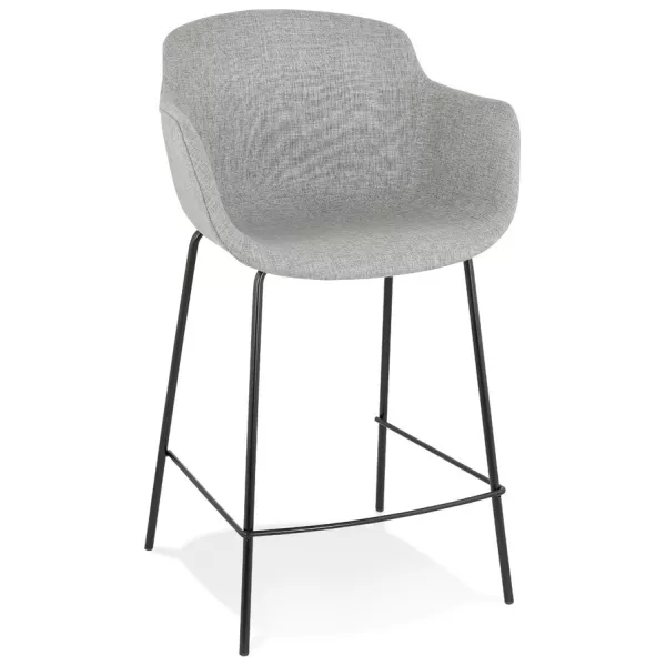 Tabouret snack mi-hauteur design avec accoudoirs en tissu pieds métal noir CHIL MINI (gris)