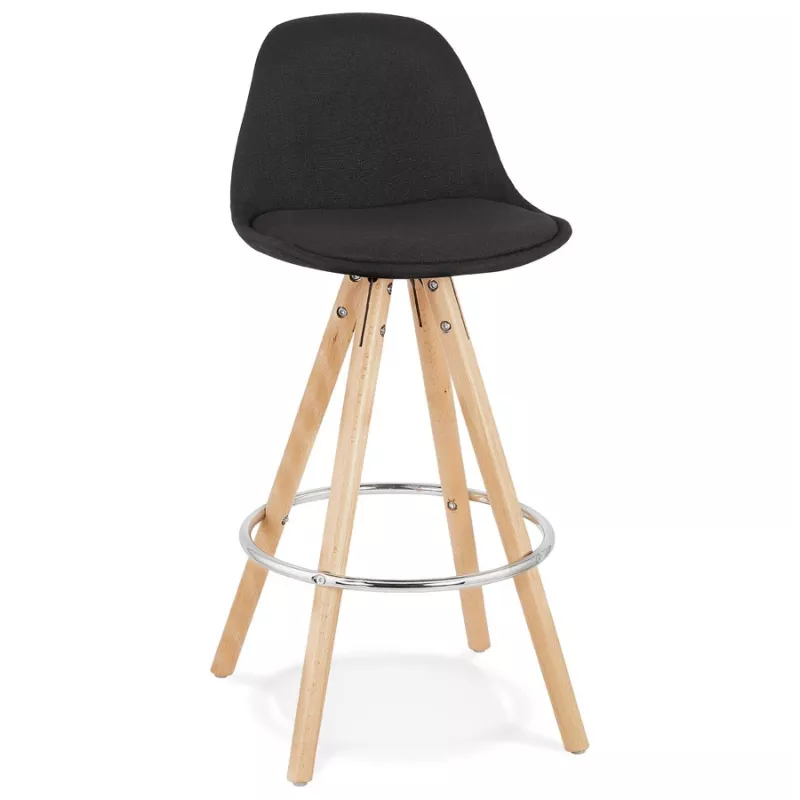 Tabouret de bar mi-hauteur design pieds bois naturel ROXAL MINI (noir)