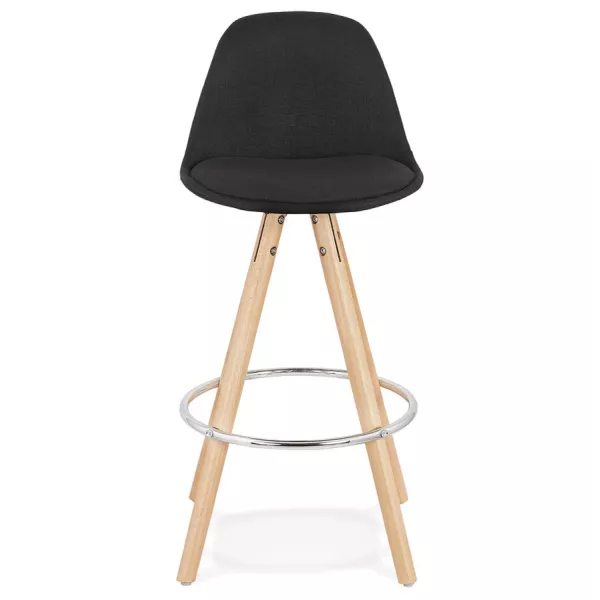 Tabouret de bar mi-hauteur design pieds bois naturel ROXAL MINI (noir)