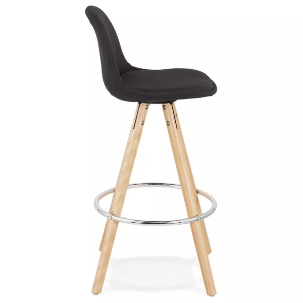 Tabouret de bar mi-hauteur design pieds bois naturel ROXAL MINI (noir)