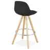 Tabouret de bar mi-hauteur design pieds bois naturel ROXAL MINI (noir)