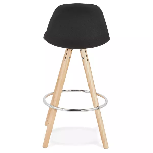 Tabouret de bar mi-hauteur design pieds bois naturel ROXAL MINI (noir)