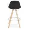 Tabouret de bar mi-hauteur design pieds bois naturel ROXAL MINI (noir)