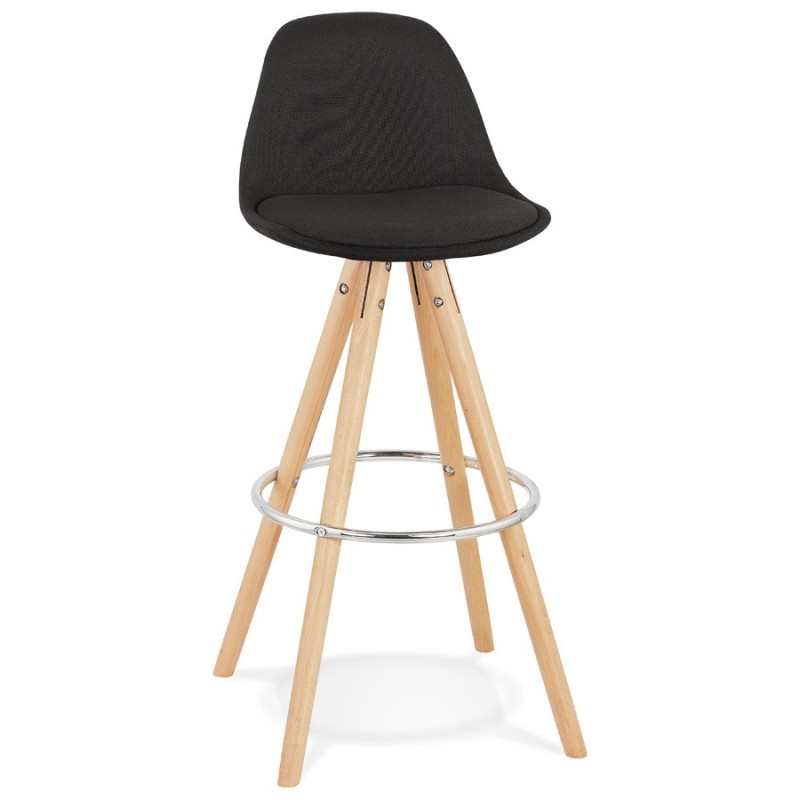 Tabouret de bar design pieds bois naturel ROXAL (noir)