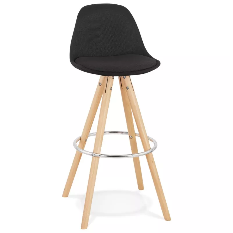 Tabouret de bar design pieds bois naturel ROXAL (noir)