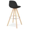 Tabouret de bar design pieds bois naturel ROXAL (noir)